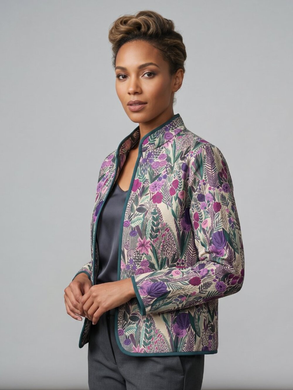 Floral Cropped Blazer in Green, Purple and Pink NEW